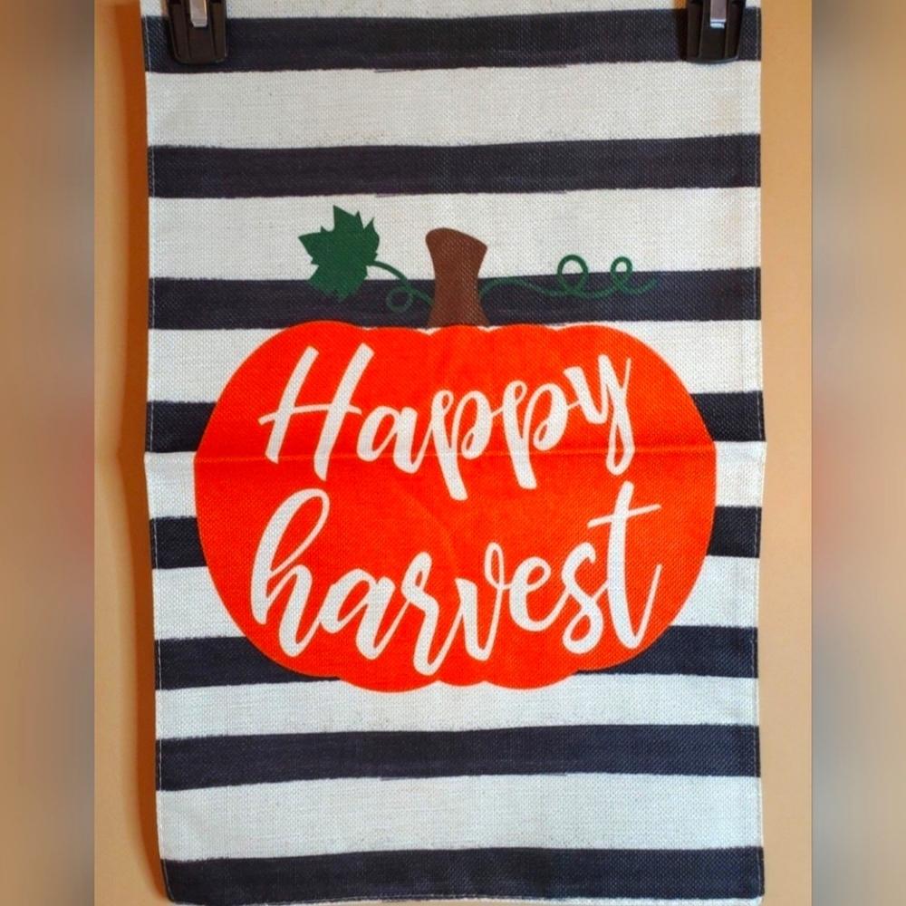 NEW Fall "Happy Harvest" Double-sided Garden Flag  - black & white stripes